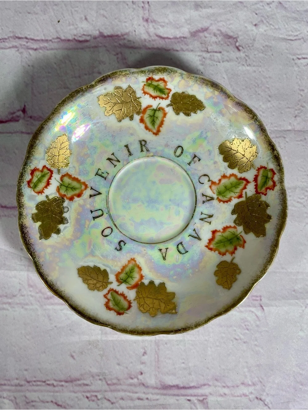 Vintage Castle Souvenir Of Canada Iridescent Teacup and Saucer Set Made in Japan